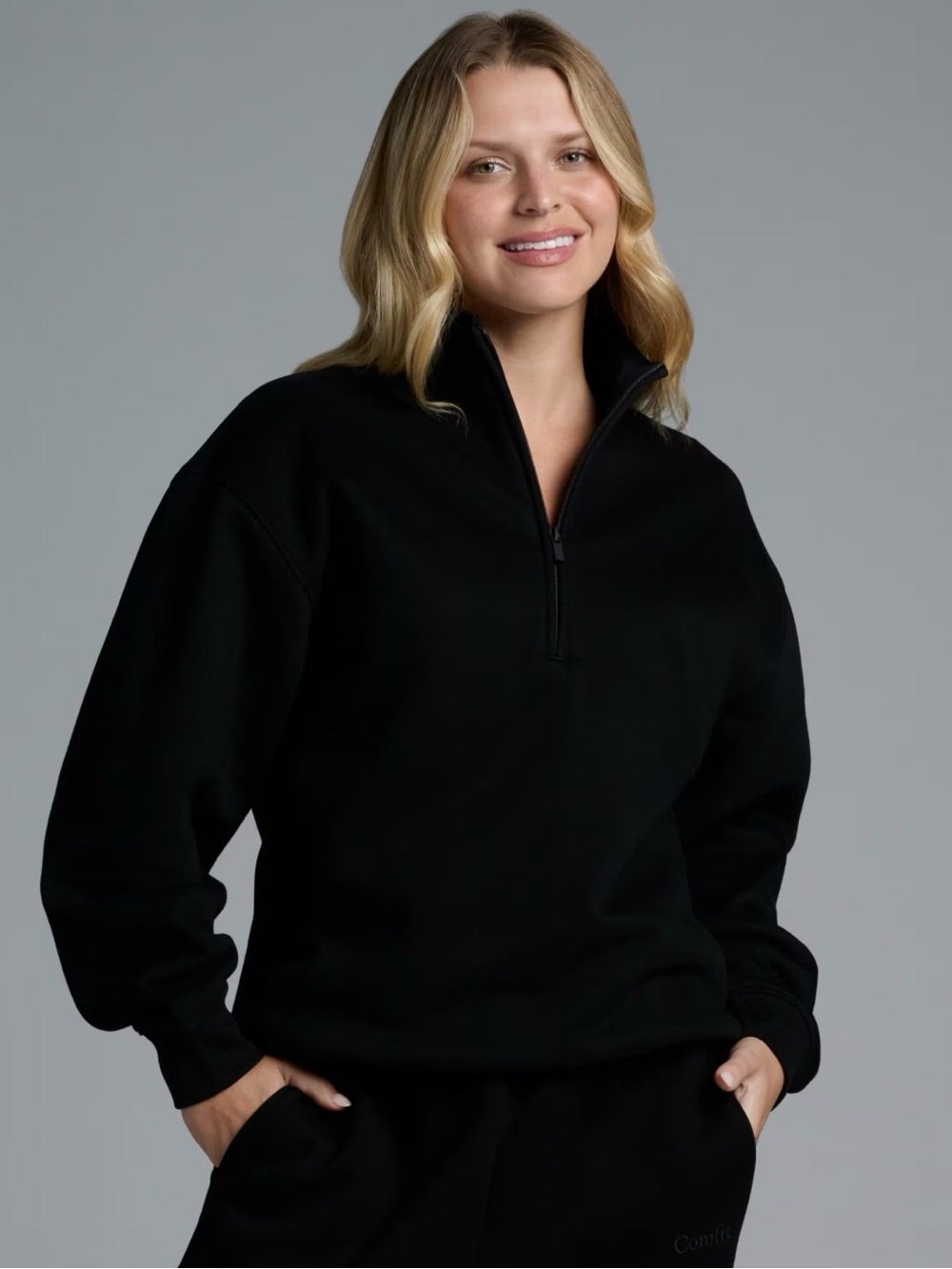 Comfrt Black Quarter-Zip Mock Neck Sweatshirt
